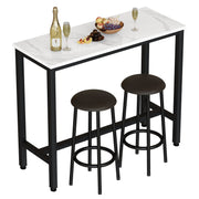 3-Piece Bar Table Set with Faux Marble Top and Upholstered Stools