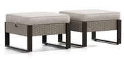 PE Rattan Ottoman Footstool Set with Removable Cushions