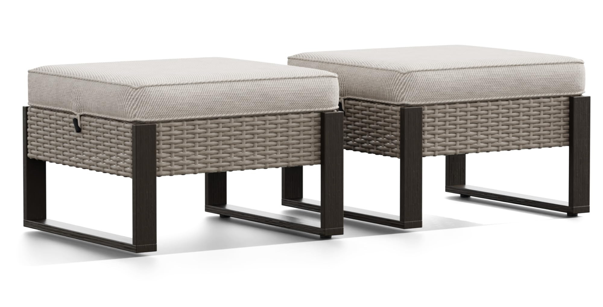 PE Rattan Ottoman Footstool Set with Removable Cushions
