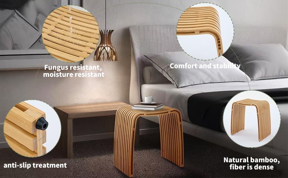 Bamboo Shower Bench Non-Slip Waterproof Bathroom Stool