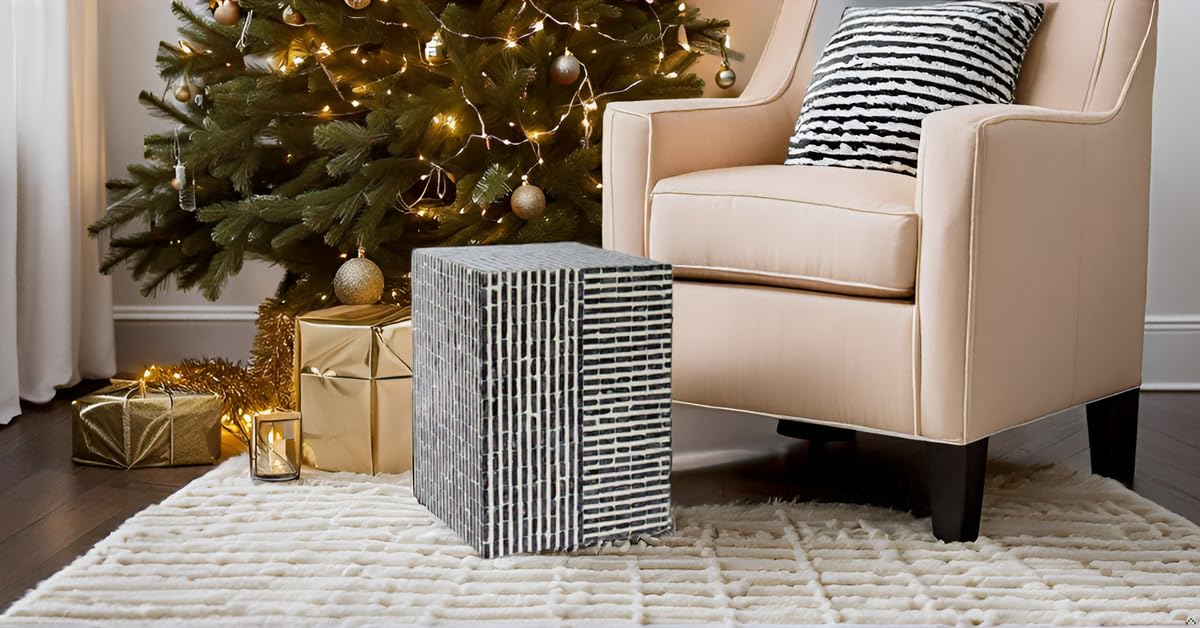 Capiz Shell Square Drum End Table