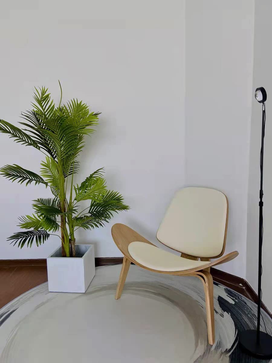 Hans Wegner Style Shell Chair - Ash Plywood White Faux Leather Accent Chair