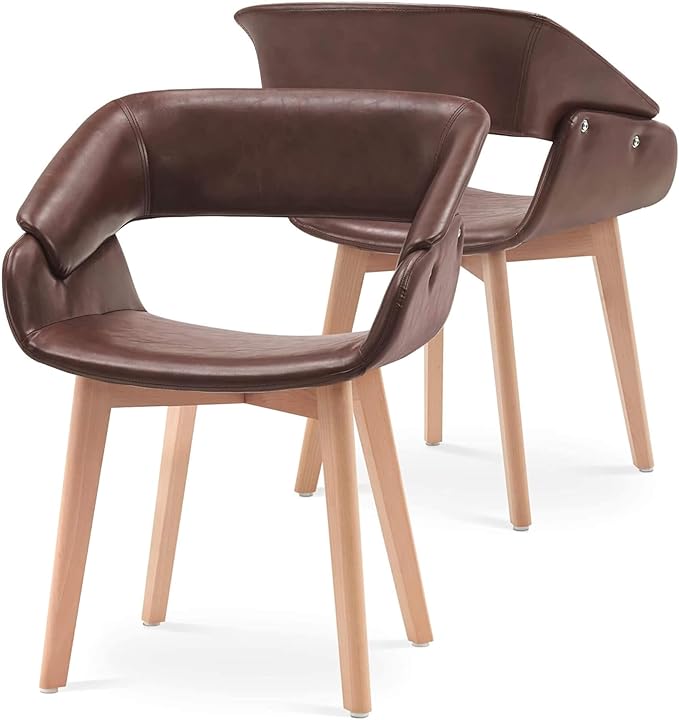 Modern Upholstered Dining Chairs Set of 2 with Solid Wood Legs