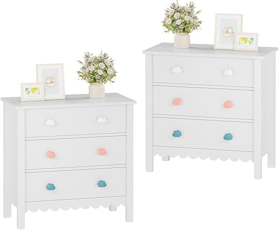 Pink 3 Drawer Nightstand Set of 2