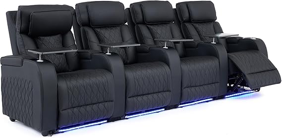 Top Grain Leather Home Theater Seating with Dual Power Recliner - Row of 4