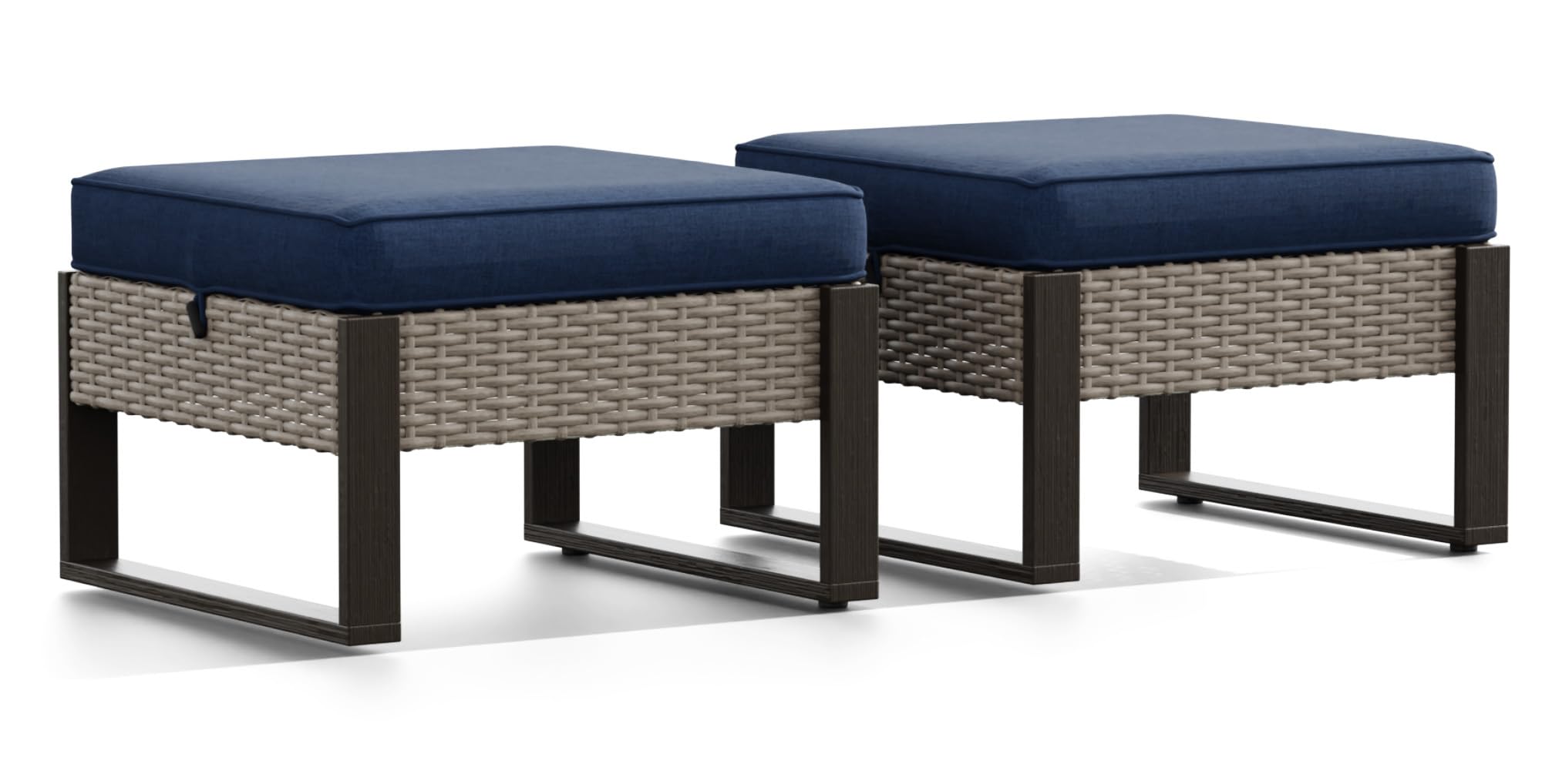 Outdoor Patio PE Rattan Ottomans with Removable Cushions