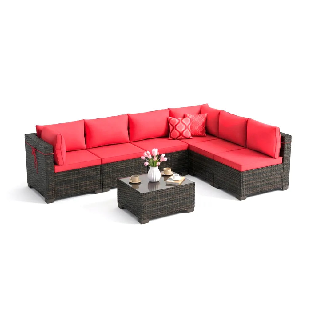 7-Piece Rattan Patio Furniture Set with Coffee Table