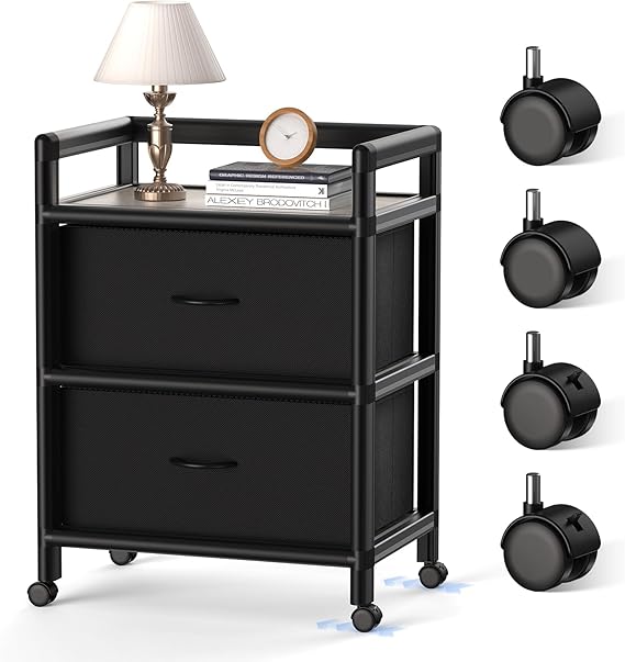 Aluminum Nightstand with Drawers and Wheels