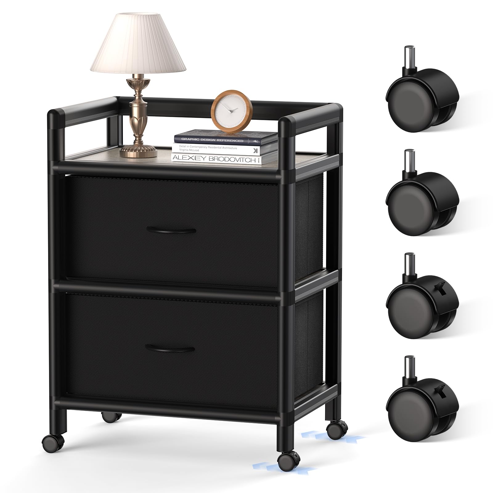 Aluminum Nightstand with Drawers and Wheels