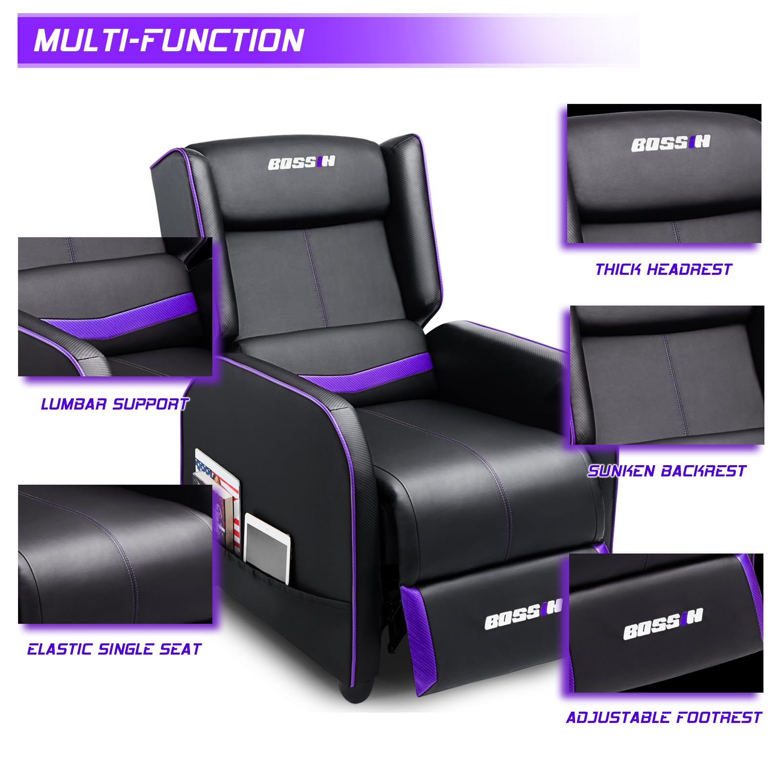 Gaming Recliner Chair with Adjustable Backrest and Footrest
