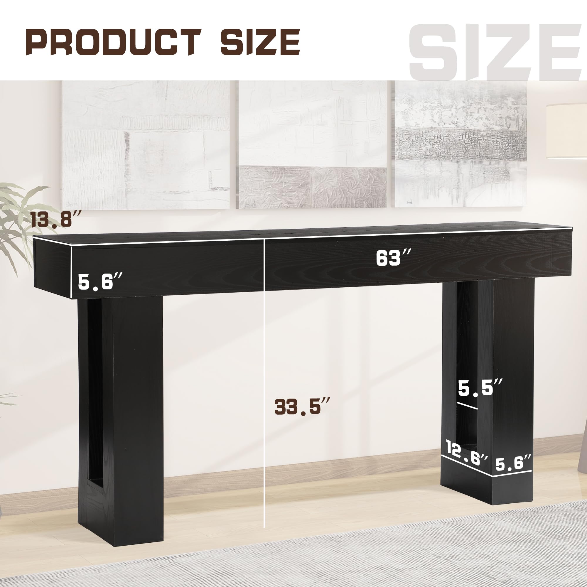 63" Long Console Table for Entryway with 2-Tier Storage