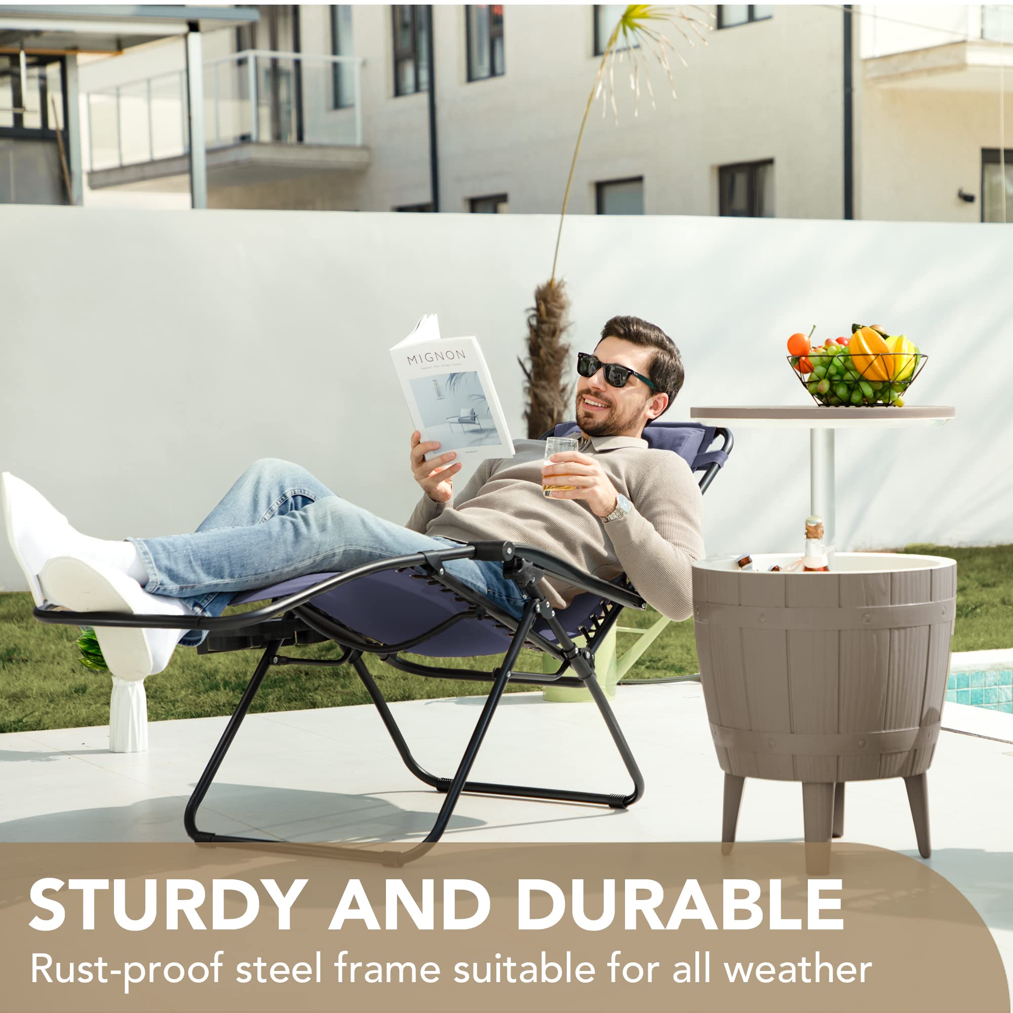 Devoko Patio Zero Gravity Chair Outdoor Folding Adjustable Reclining Chairs Pool Side Using Lawn Lounge Chair with Pillow Set of 2 (Dark Blue)