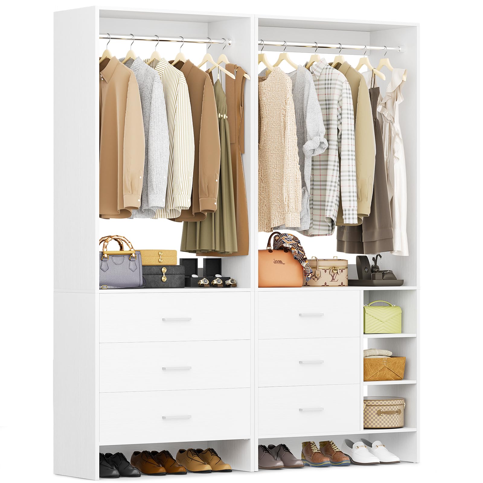 Closet System with 6 Drawers and Hanging Rods