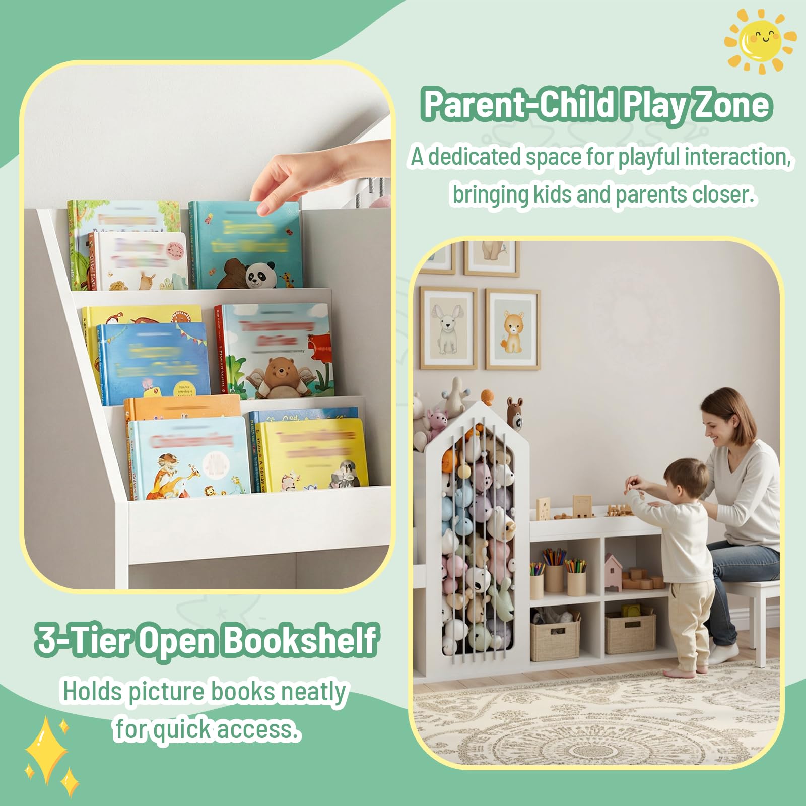 Kids Bookshelf & Toy Storage Organizer with Stuffed Animal Storage