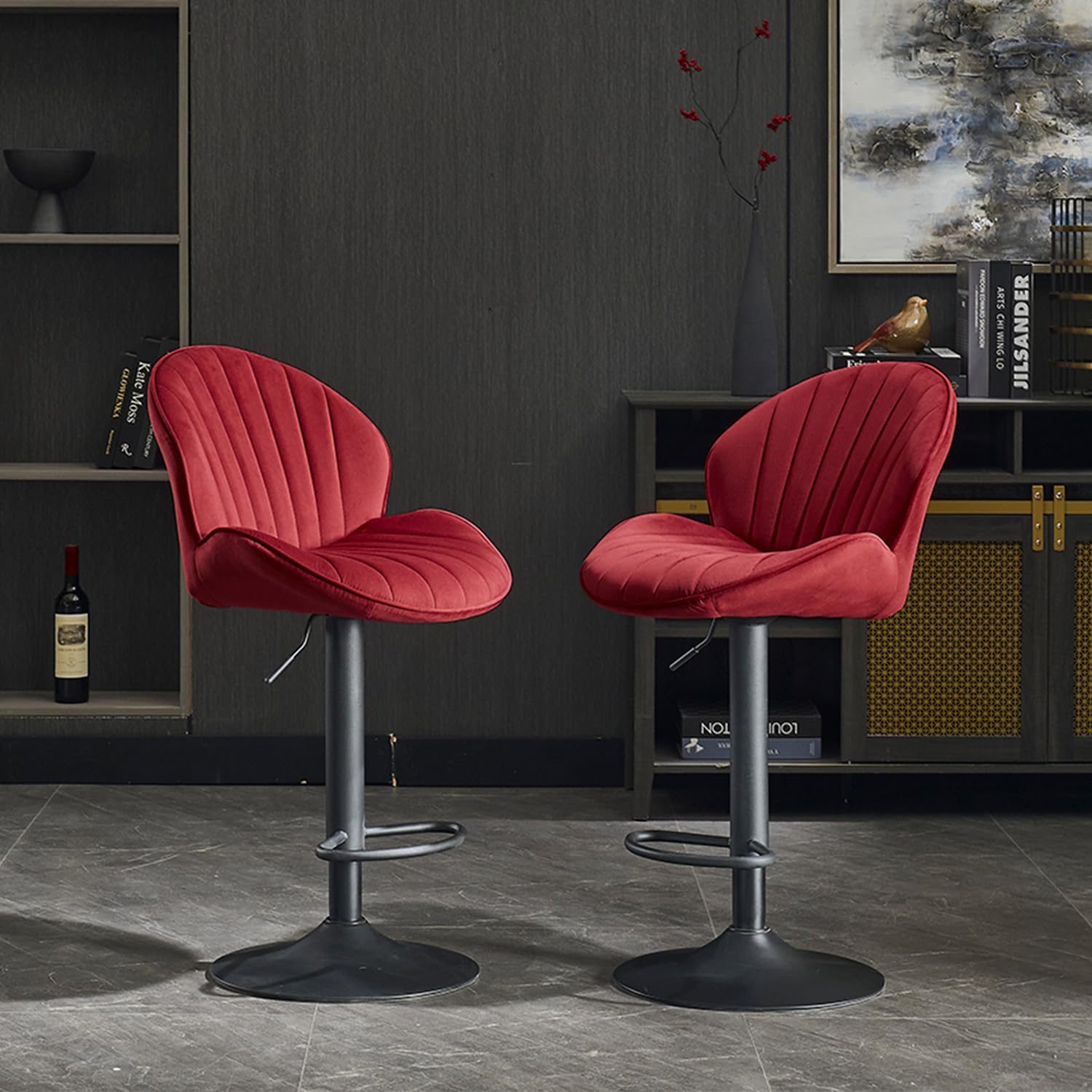 Adjustable Velvet Bar Stools Set of 2