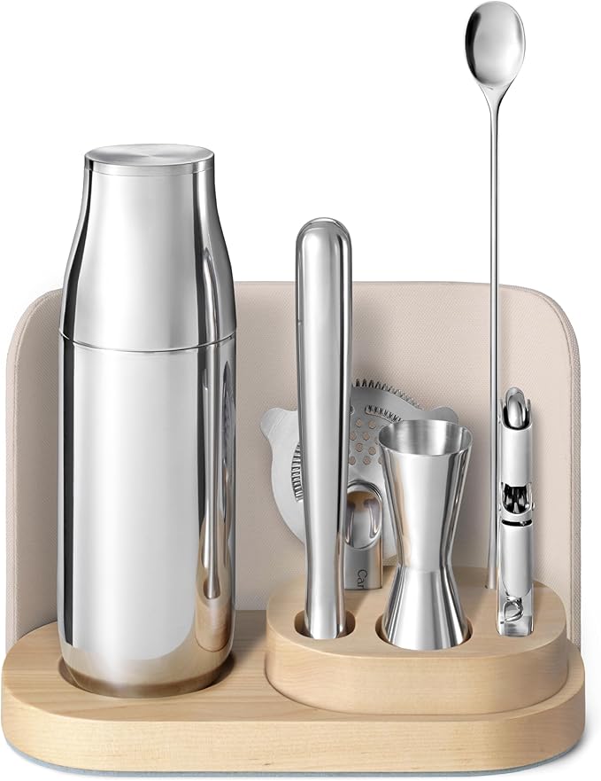 9-Piece Complete Bar Set - Cocktail Shaker, Jigger, Muddler, Wine Key & Organizer