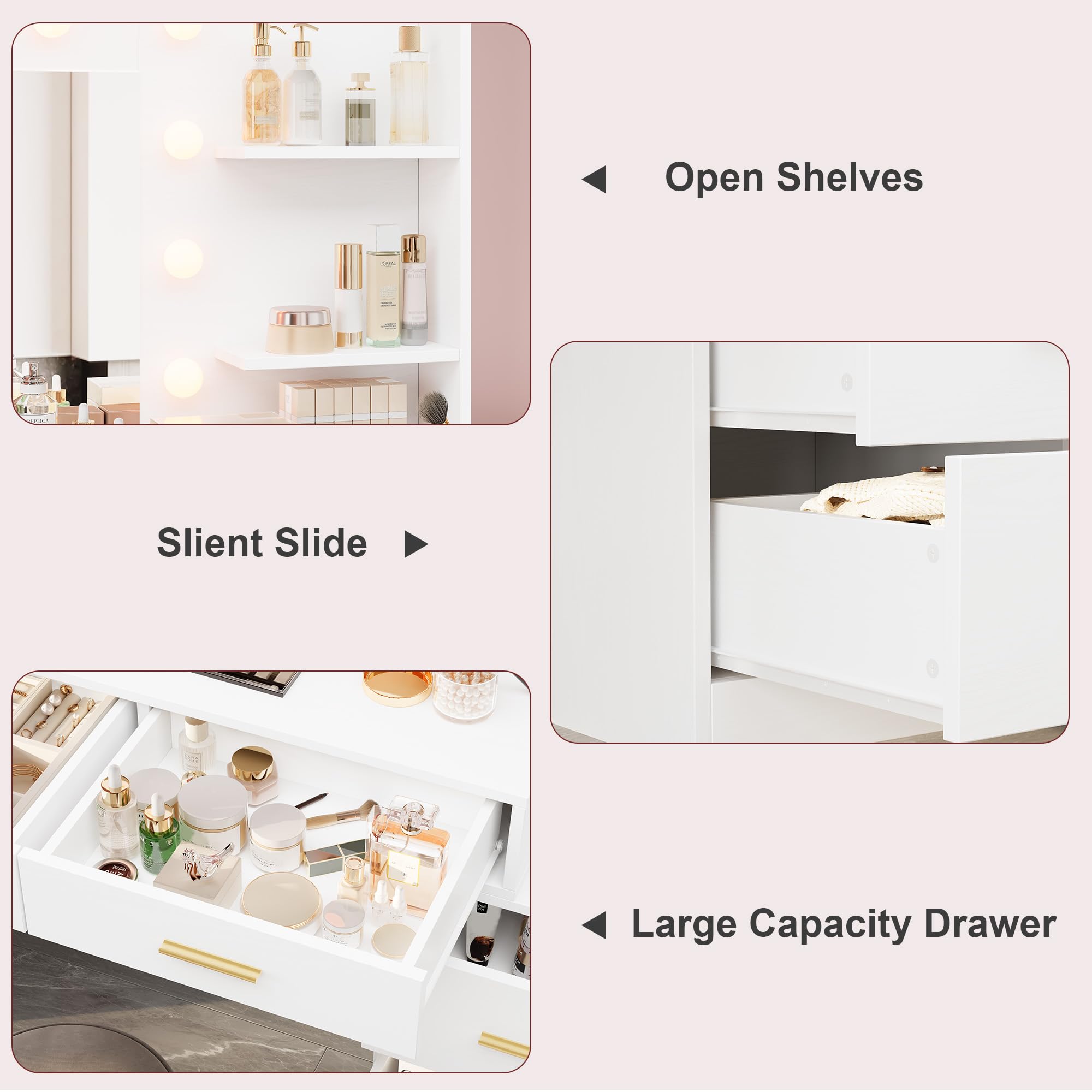 61 in Makeup Vanity Desk with Mirror and Lights