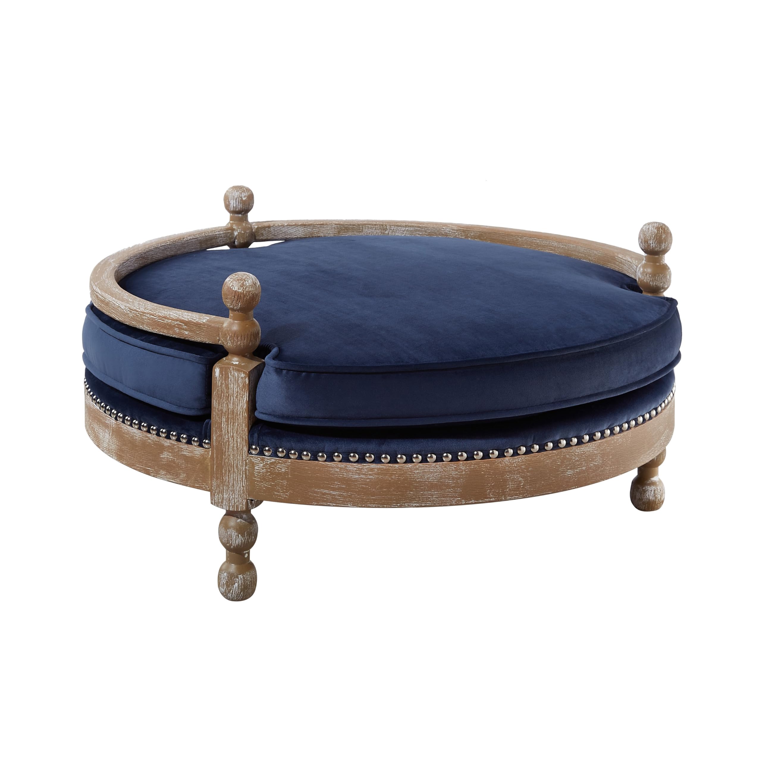 Elevated Weathered Oak Pet Bed with Velvet Cushion