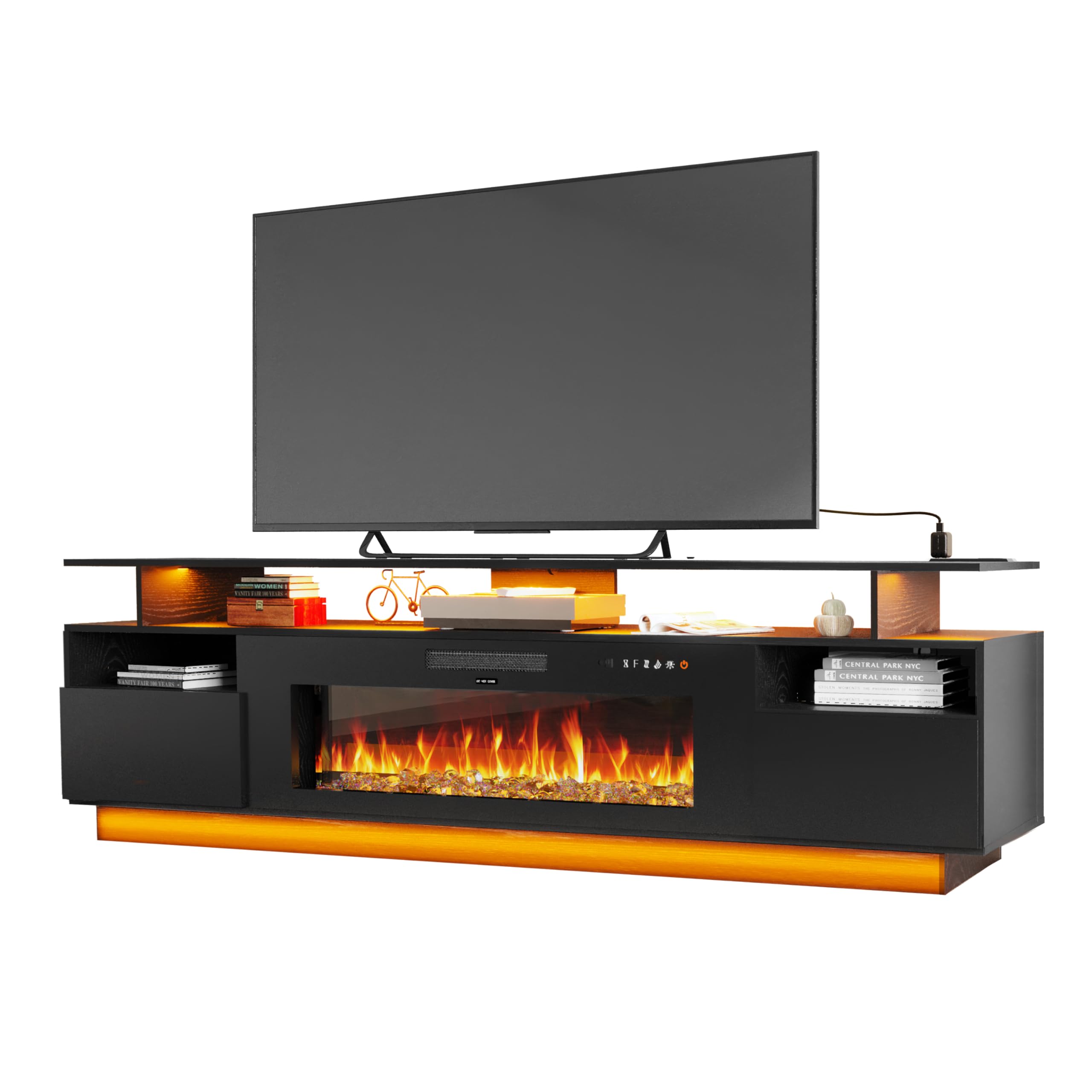 70" Electric Fireplace TV Stand with LED Lights