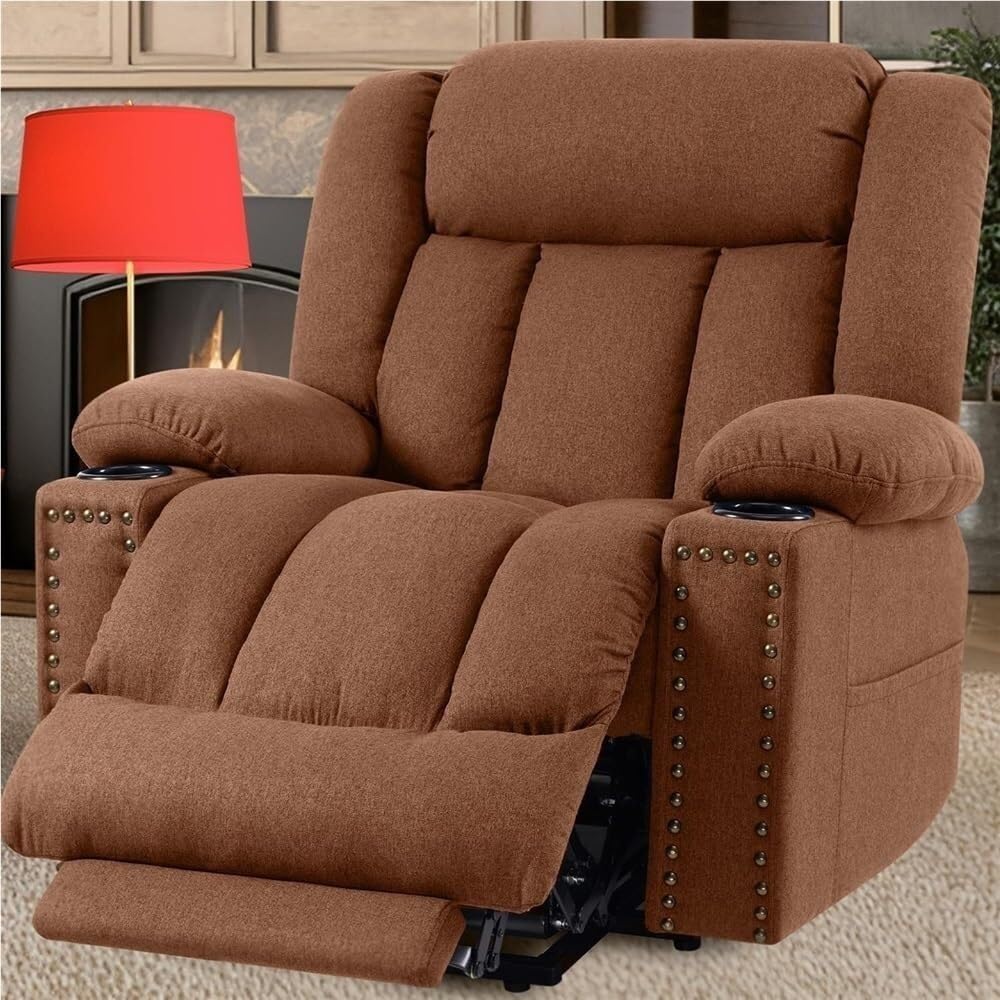 Modern Linen Power Lift Recliner Chair with Massage and Heat