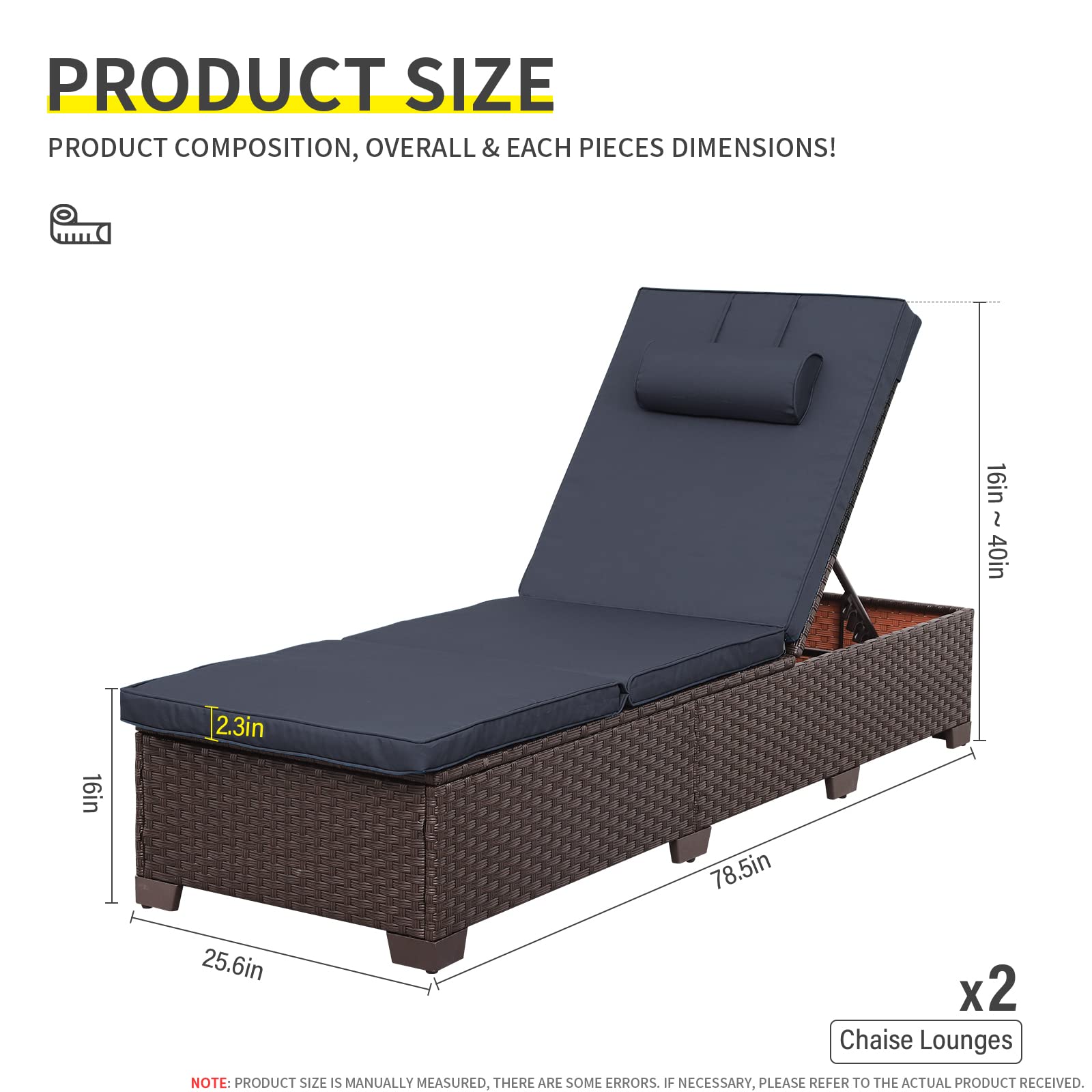 Outdoor Chaise Lounge Set with Adjustable Backrest and Cushions