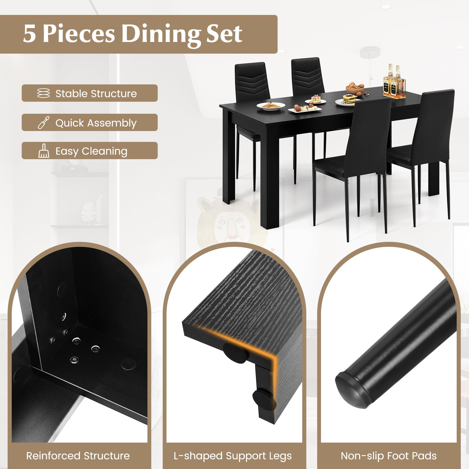 5-Piece Dining Table Set with 4 Chairs