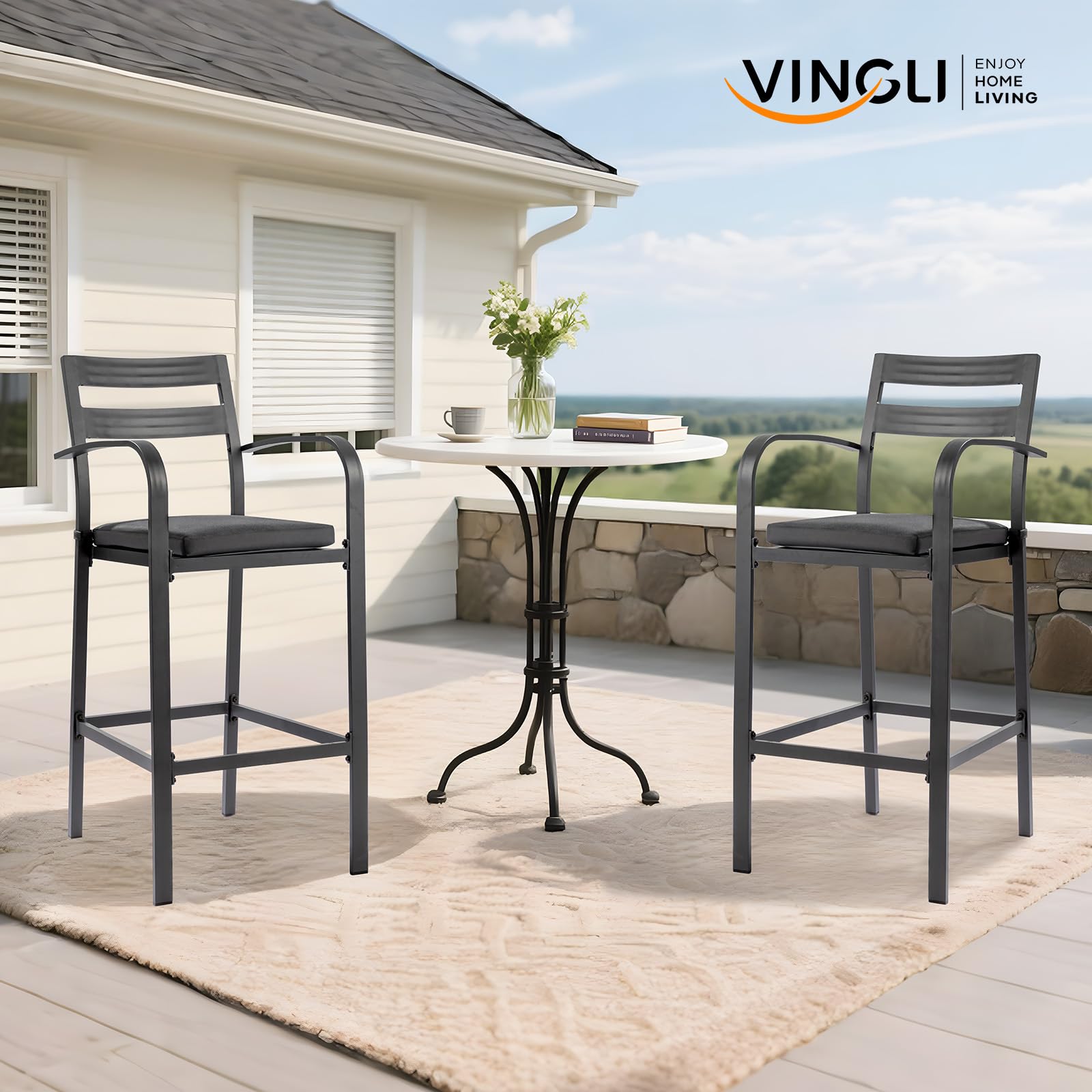 Outdoor Bar Stools Set of 2 with Cushions