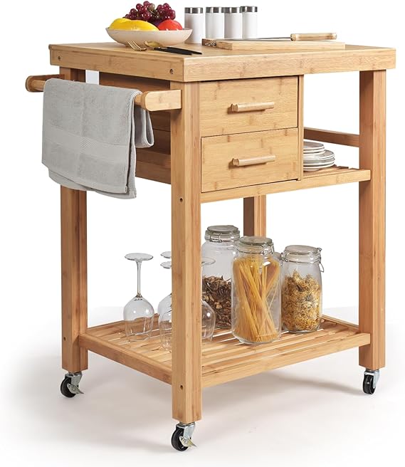 Bamboo Kitchen Island Cart with Storage