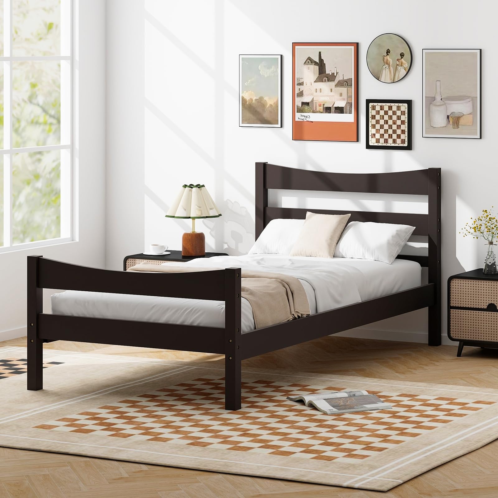 Wood Twin Bed Frame with Headboard