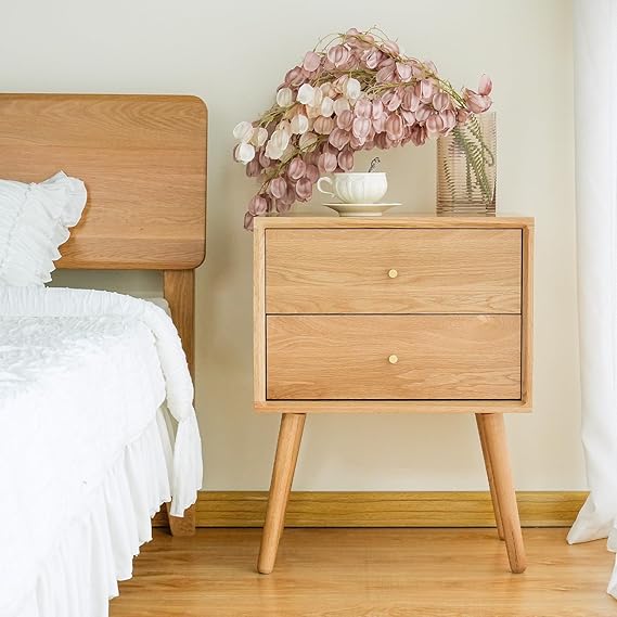 Midcentury Modern Solid Wood Nightstand with Drawer