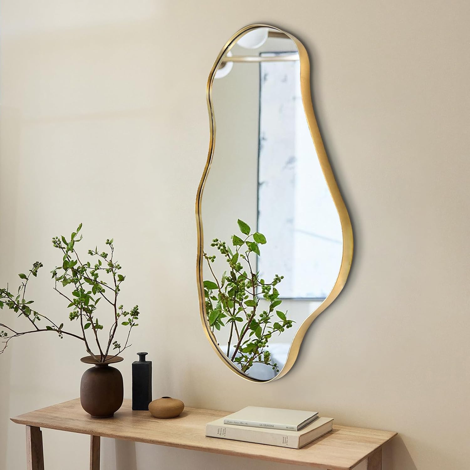 Irregular Asymmetrical Wall Mirror 47x20.5 Inch Metal Frame