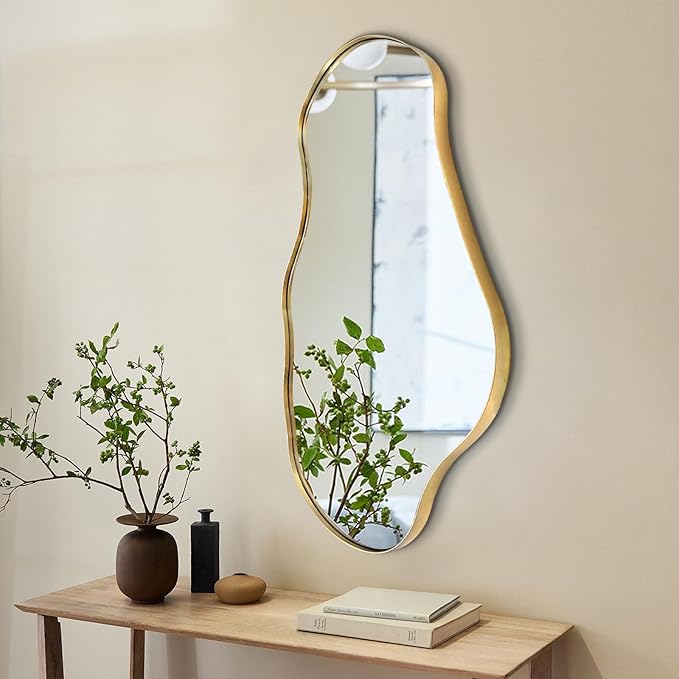 Large Asymmetrical Mirror 55x22 Gold Metal Frame