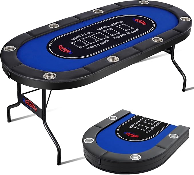 8 Player Folding Poker Table with Cup Holders