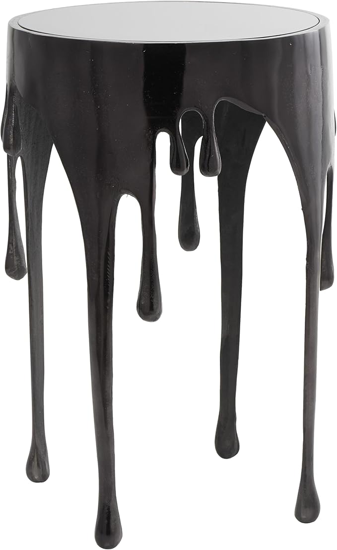 Aluminum Metal Abstract Melting Drip Accent Table with Glass Top