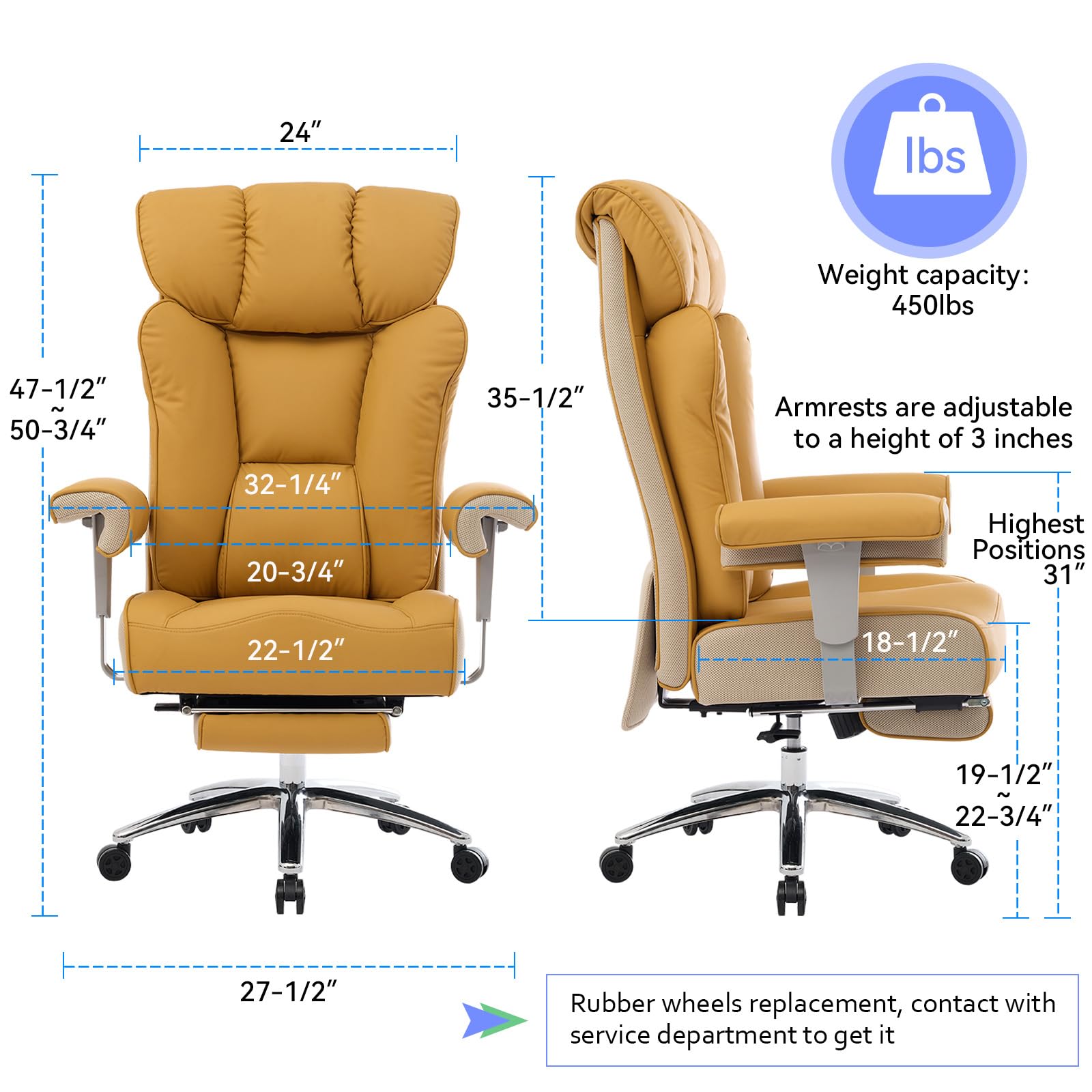 Heavy Duty Executive Office Chair with Footrest