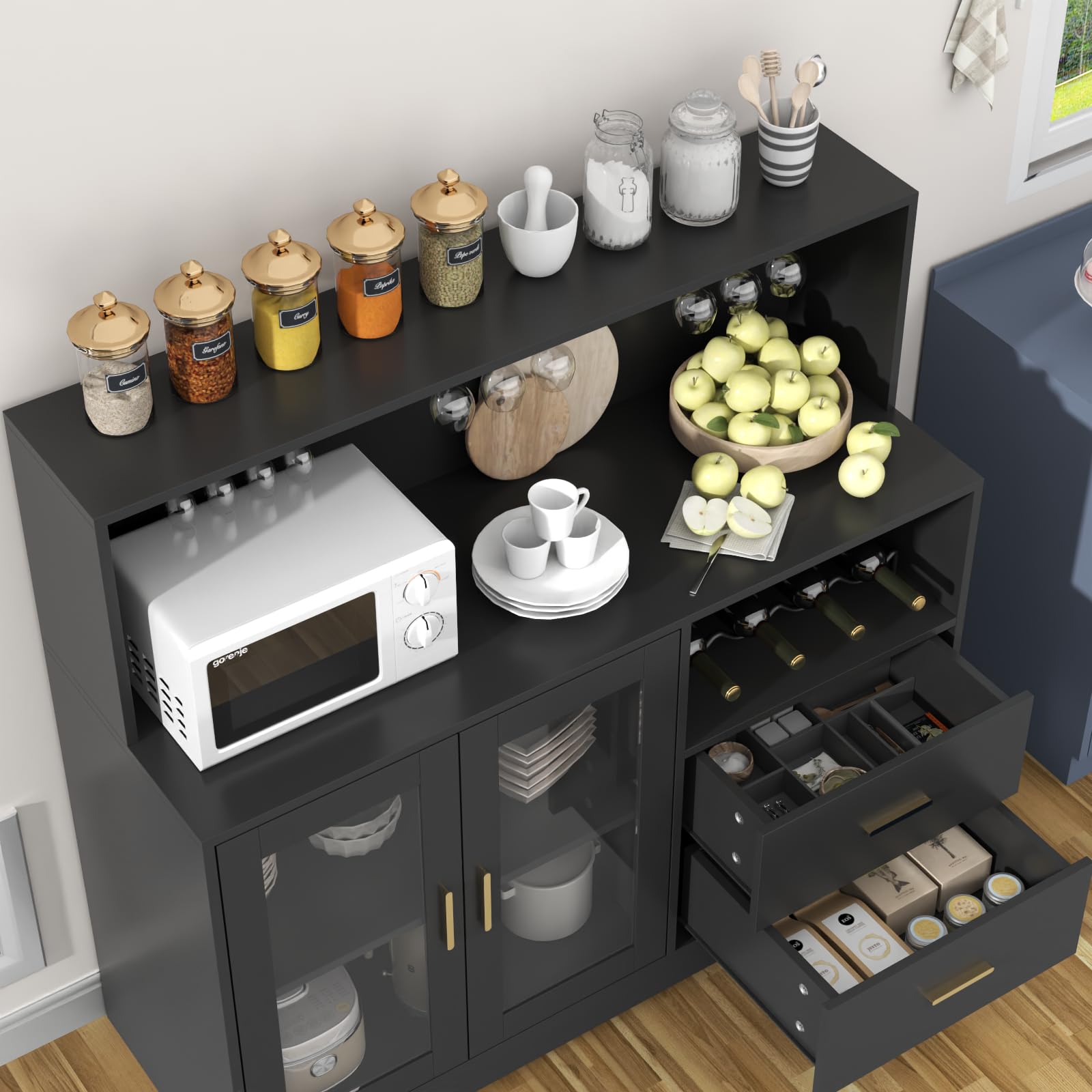 LED Bar Cabinet with Wine Rack Storage