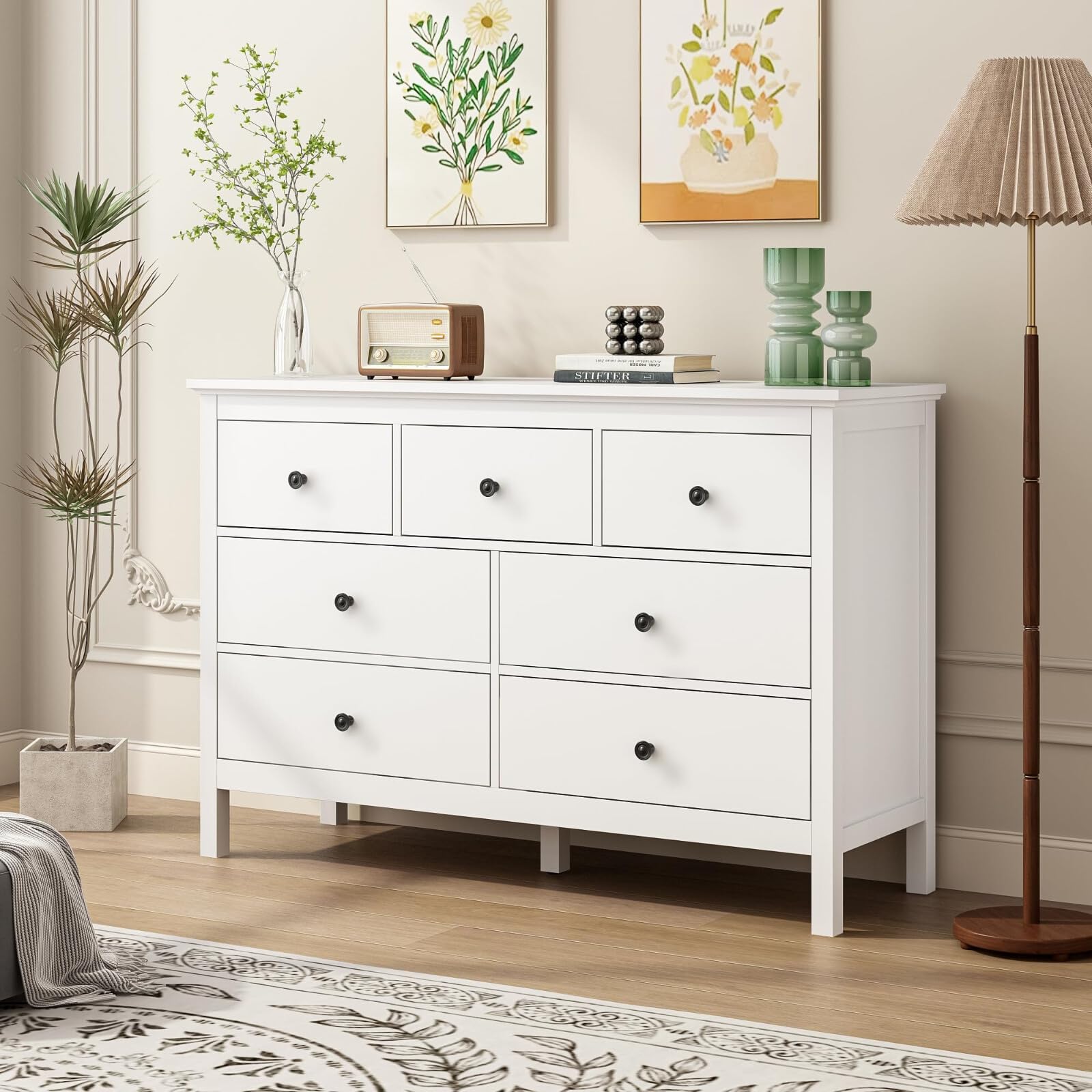 White Dresser with 7 Drawers 47 Inch Wide