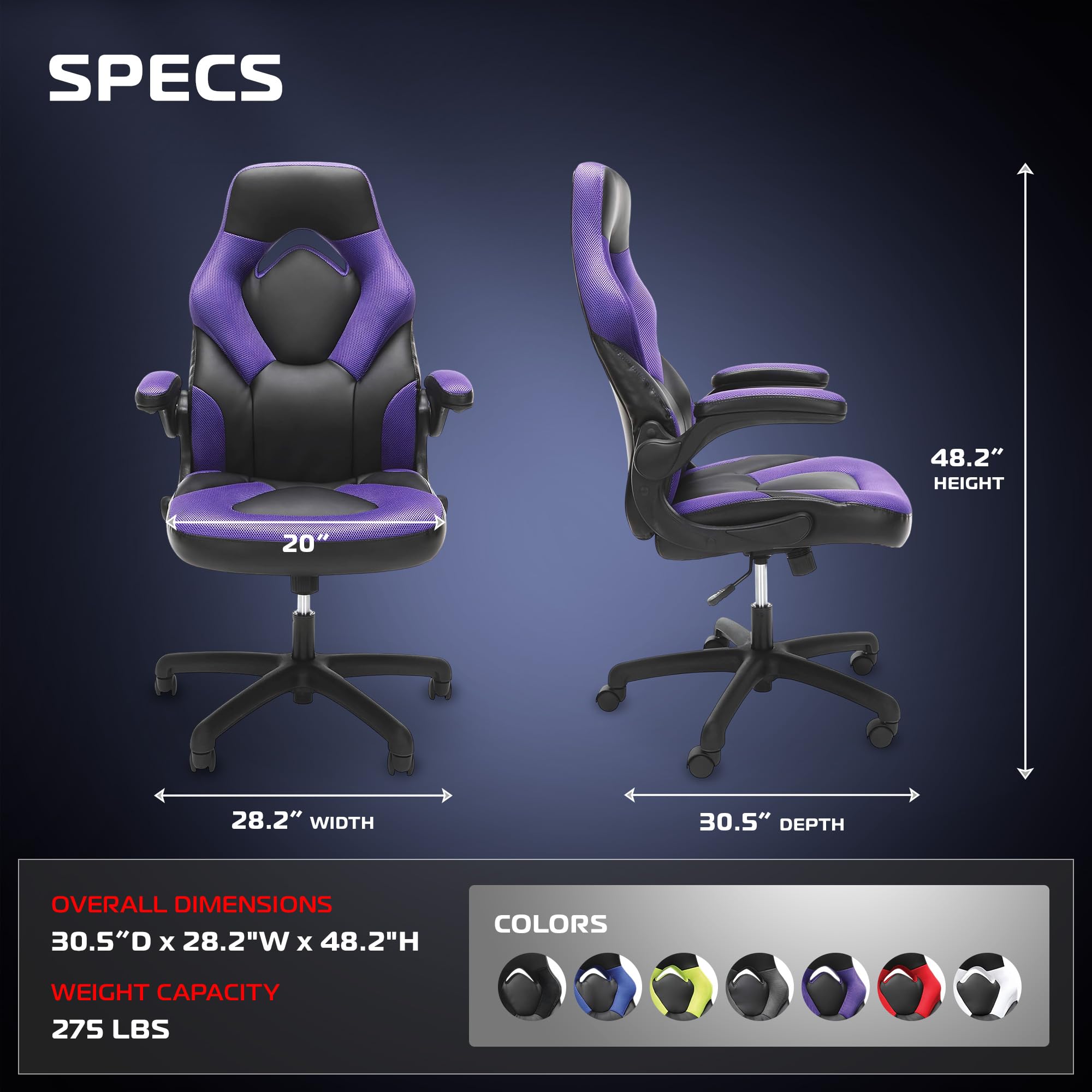 Ergonomic Gaming Chair with Lumbar Support and Flip-Up Arms