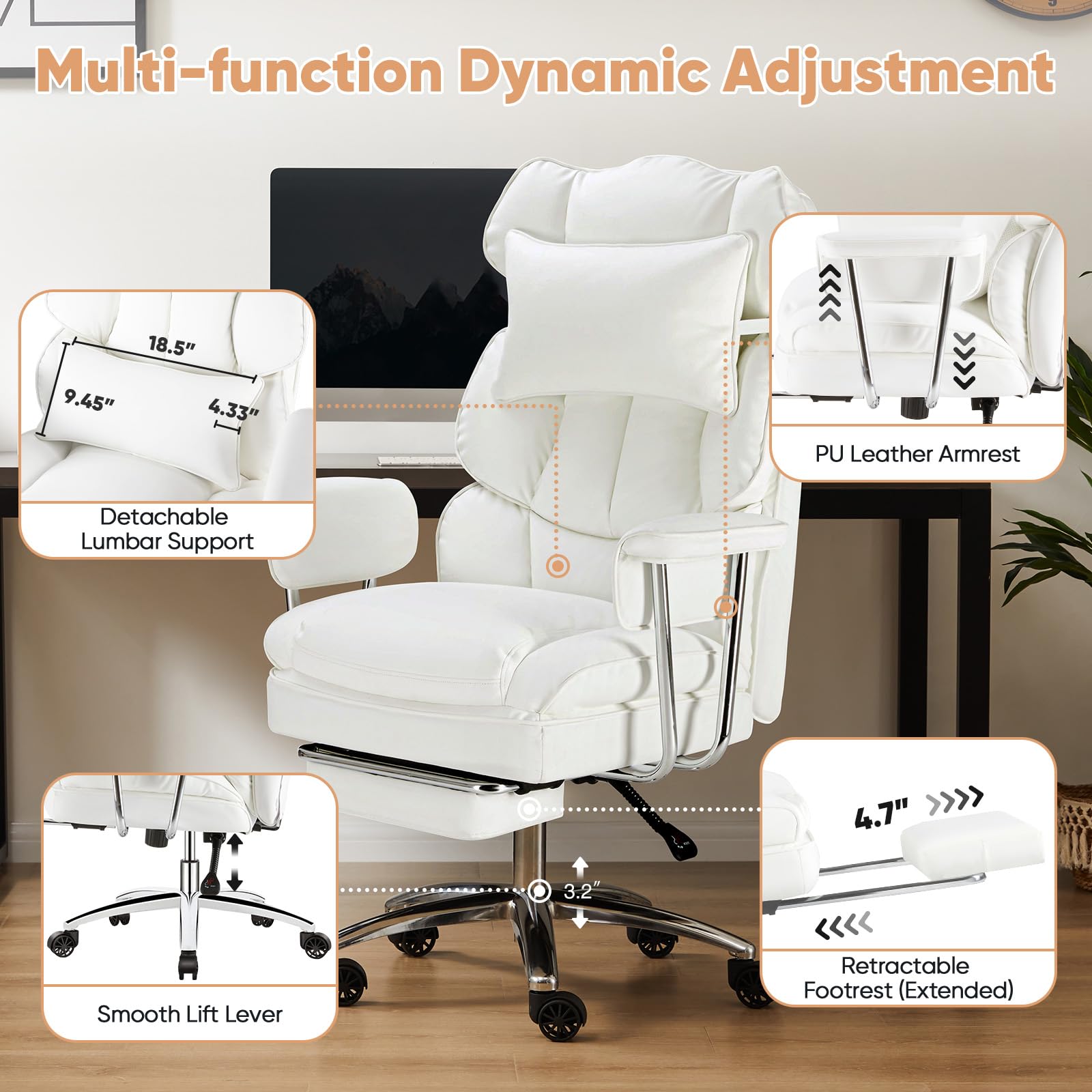 Ergonomic Executive Office Chair with Footrest