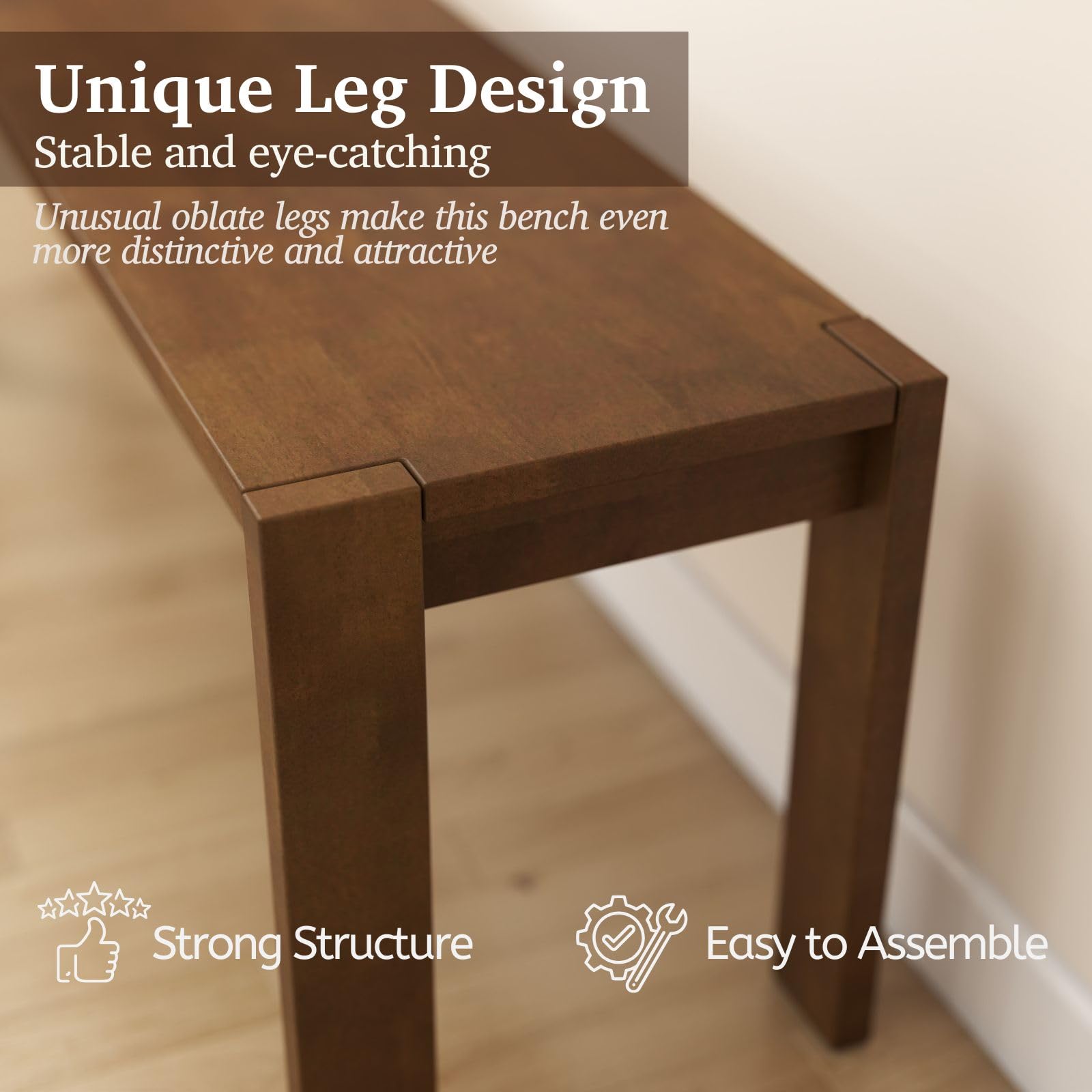 Solid Wood Dining Bench 47.25" Walnut Farmhouse Entryway Bench