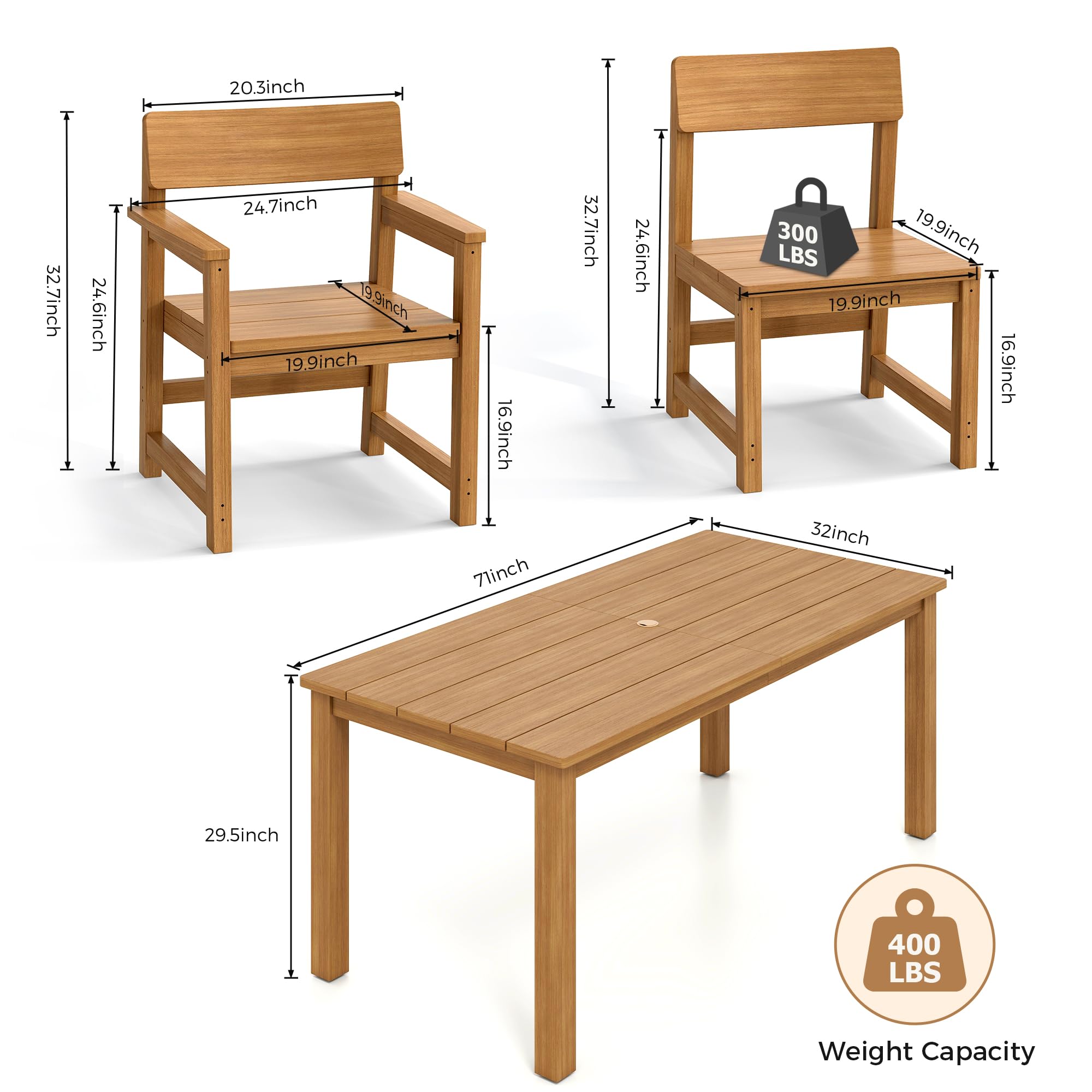 7 Piece Outdoor Patio Dining Set with Umbrella Hole