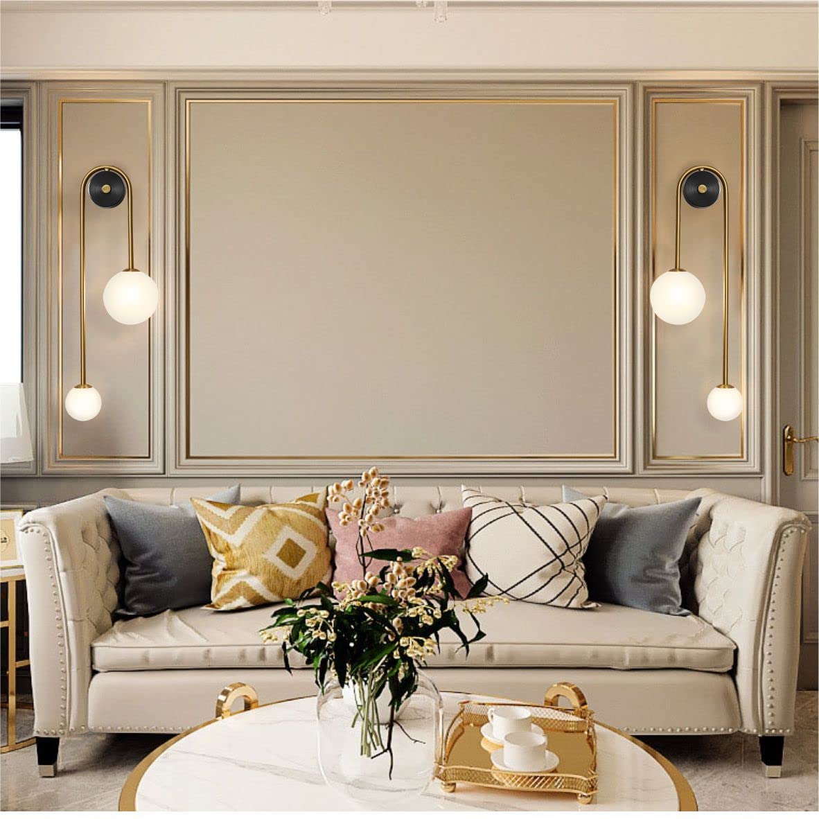 Globe Glass Wall Sconce 2-Light Modern Brushed Brass