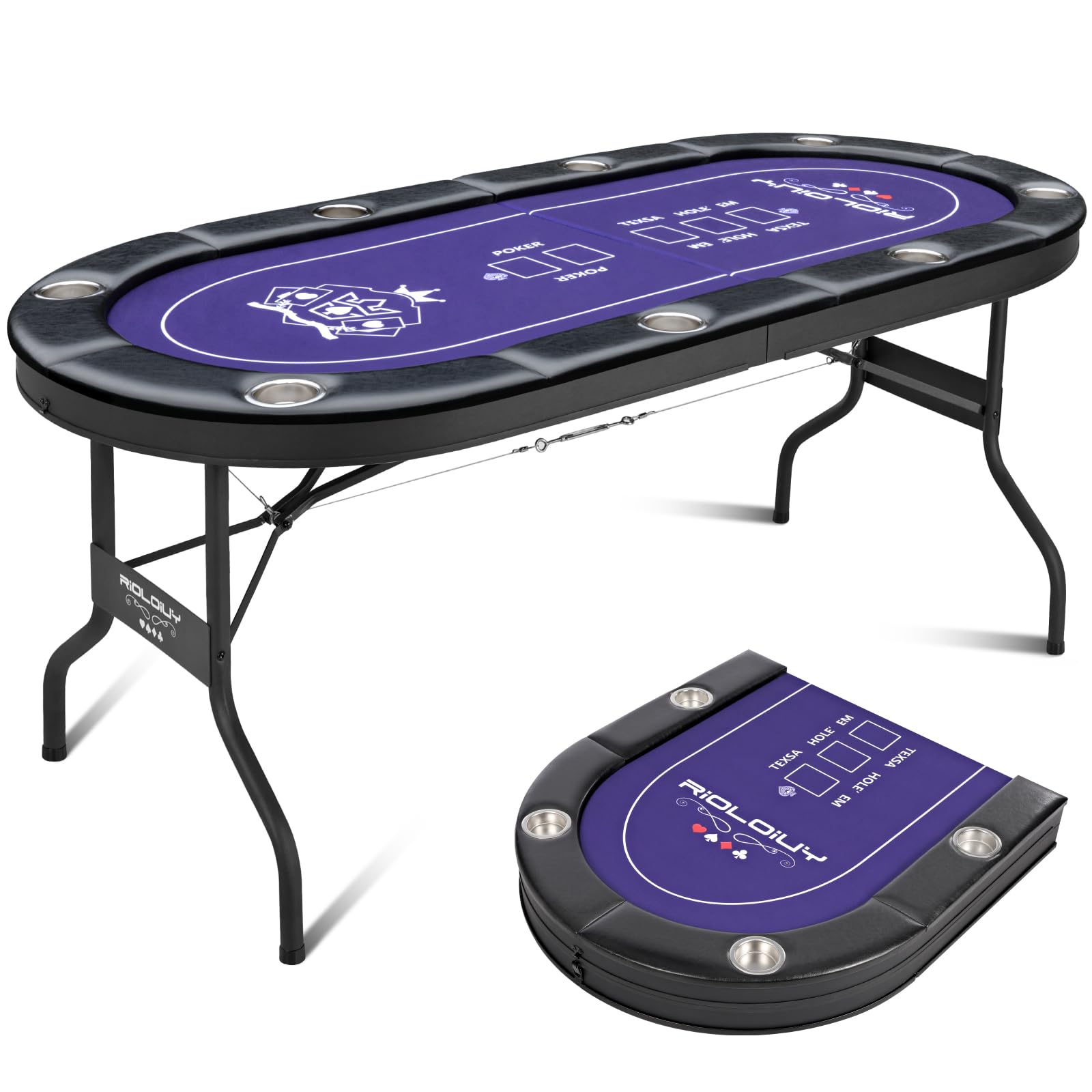 8 Player Folding Poker Table with Cup Holders