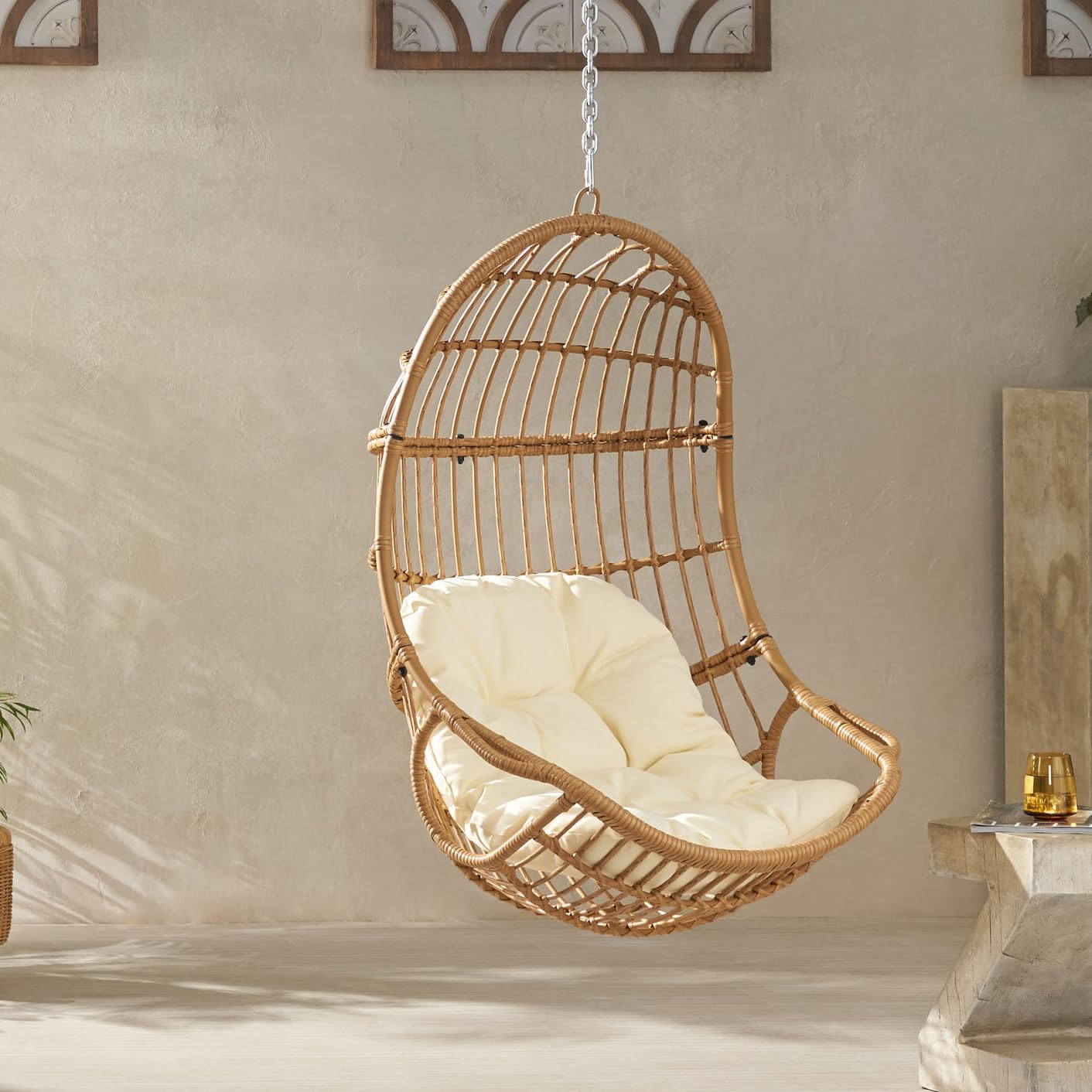 Wicker Basket Hanging Chair with Cushion
