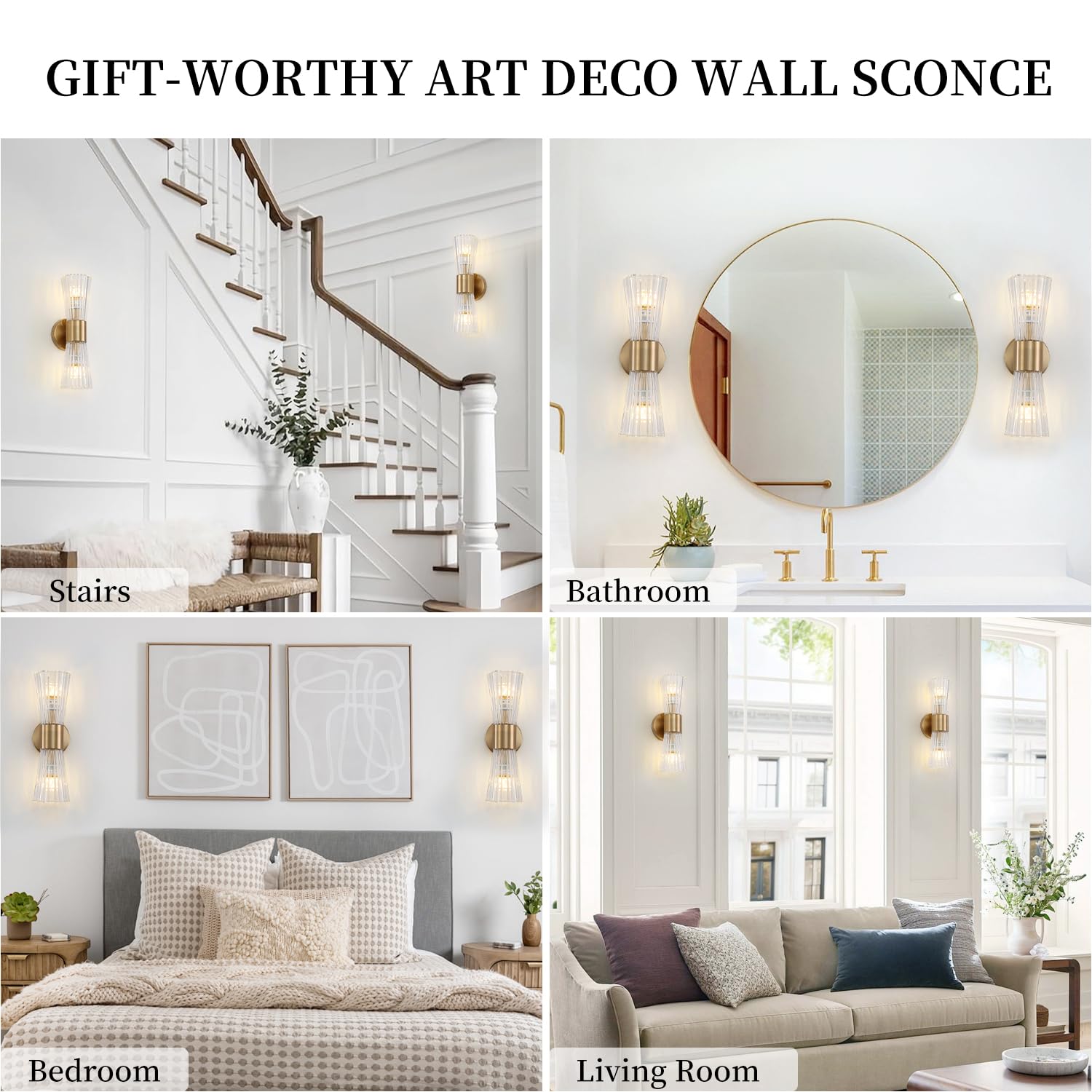 Mid-Century Modern Gold Wall Sconce with Glass Shade