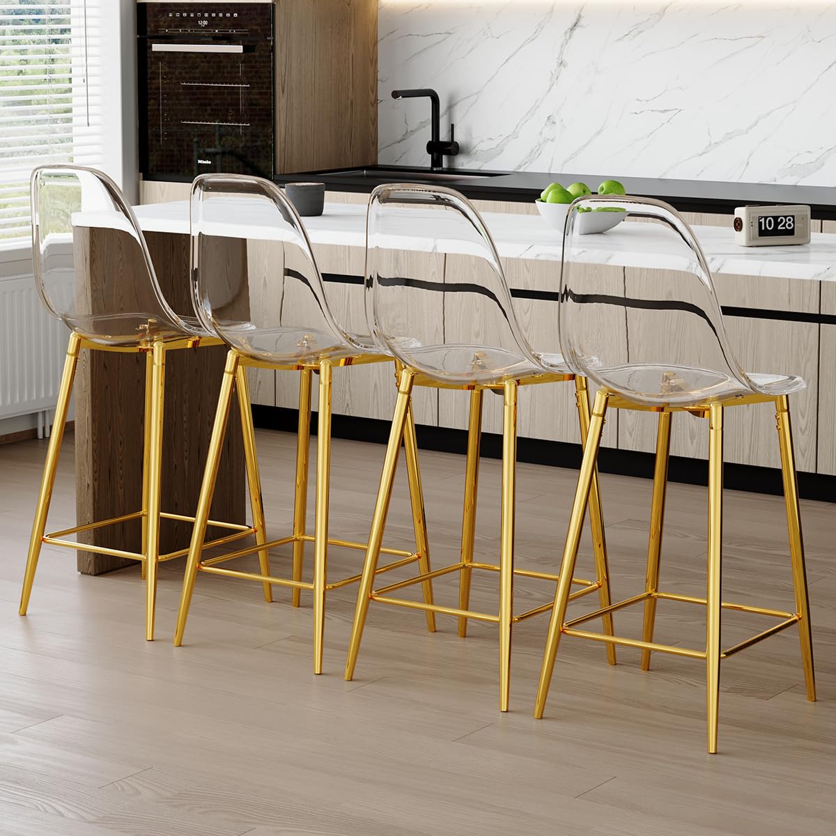 Acrylic Bar Stools Set of 4 with Metal Legs