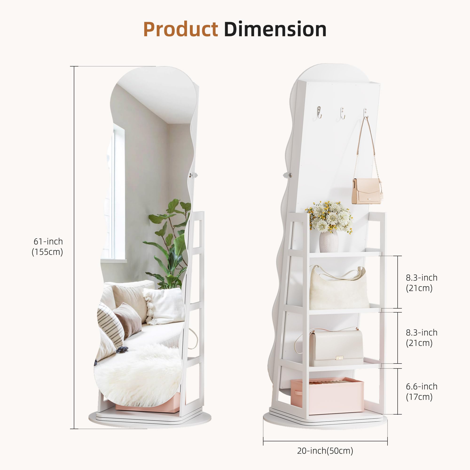 360° Swivel Jewelry Cabinet with LED Lights and Full Length Mirror