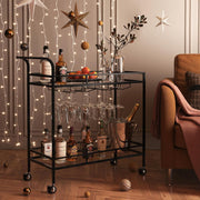 Large 2-Tier Bar Cart with Wine Rack and Glass Holder