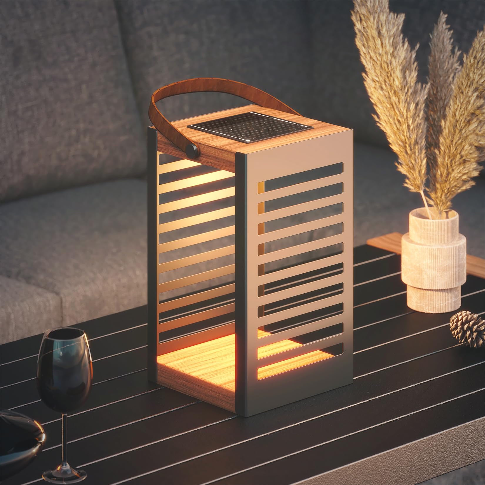 2-Pack Outdoor Solar Floor Lamp with Handle
