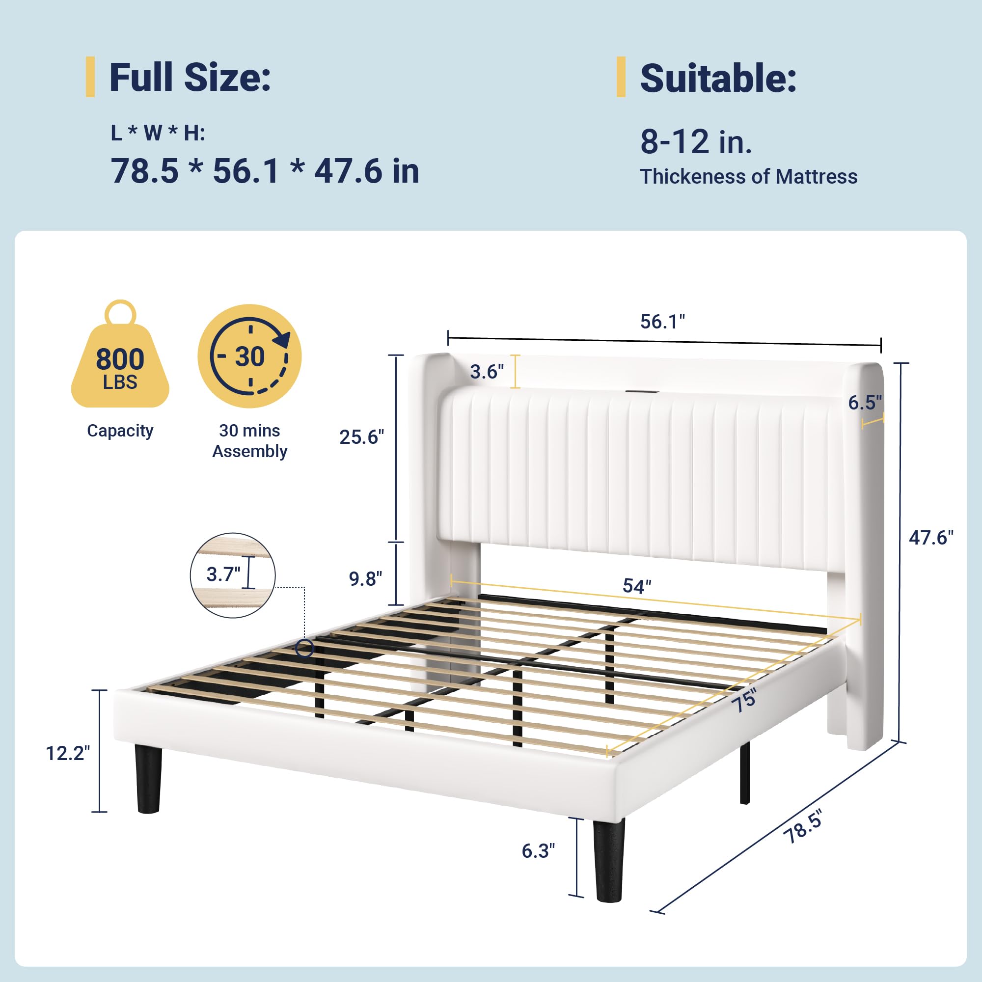 Full Size Platform Bed Frame with USB Charging Station